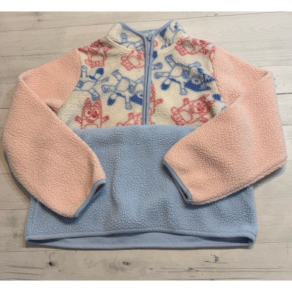 Bluey girls pink blue‎ Sherpa half zip sweatshirt size 14